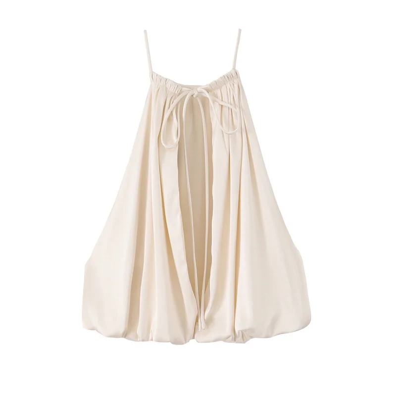Summer Sleeveless Backless Satin Texture Camisole Balloon Hanging Short Top for Women Sexy Beach Wear Female 2026 New