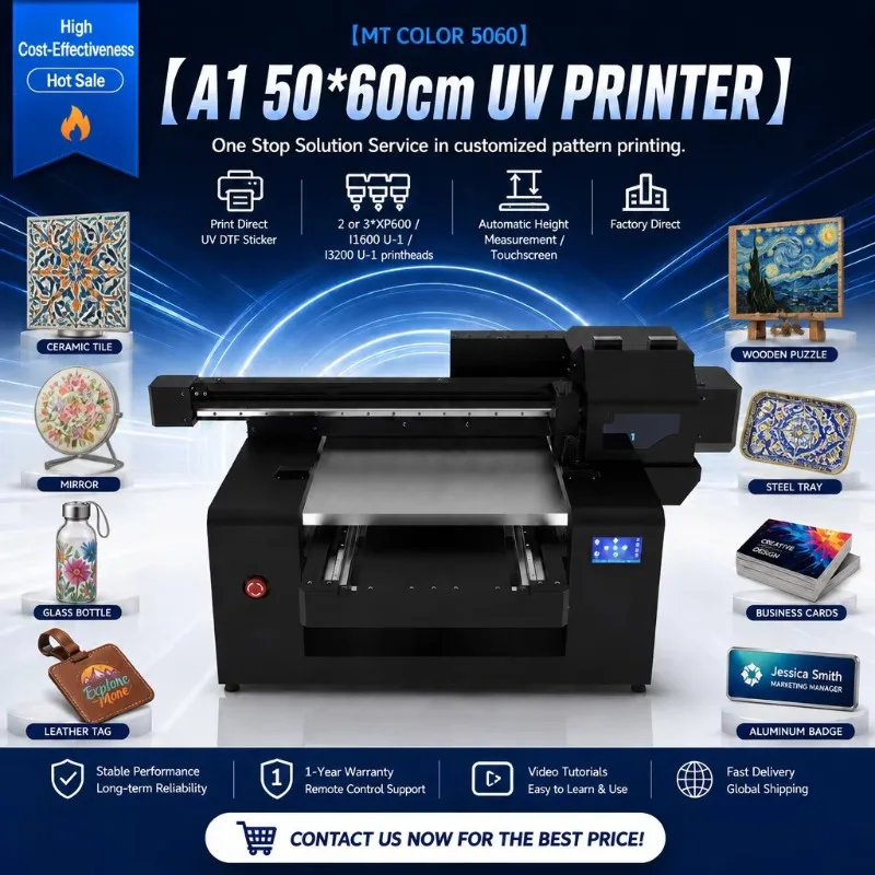 CE Industrial A1 50*60cm UV Flatbed Printer 3 Heads Auto Height Sensor UV Printing Machine for Acrylic Glass Wood