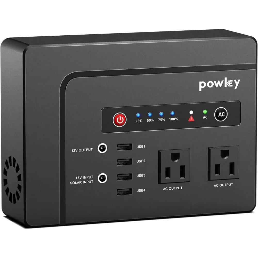 

Powkey Portable Power Station 200W, 146Wh Portable Solar Generator Battery Pack with 2 Pure Sine Wave AC Outlets/4 USB A/1 DC Po