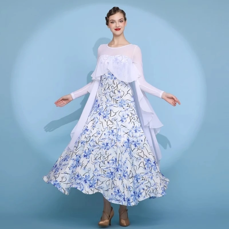 

Lotus Floral Patchwork Female Ballroom Dance Dress Latin Dance Peformance Dress Waltz Tango Costume