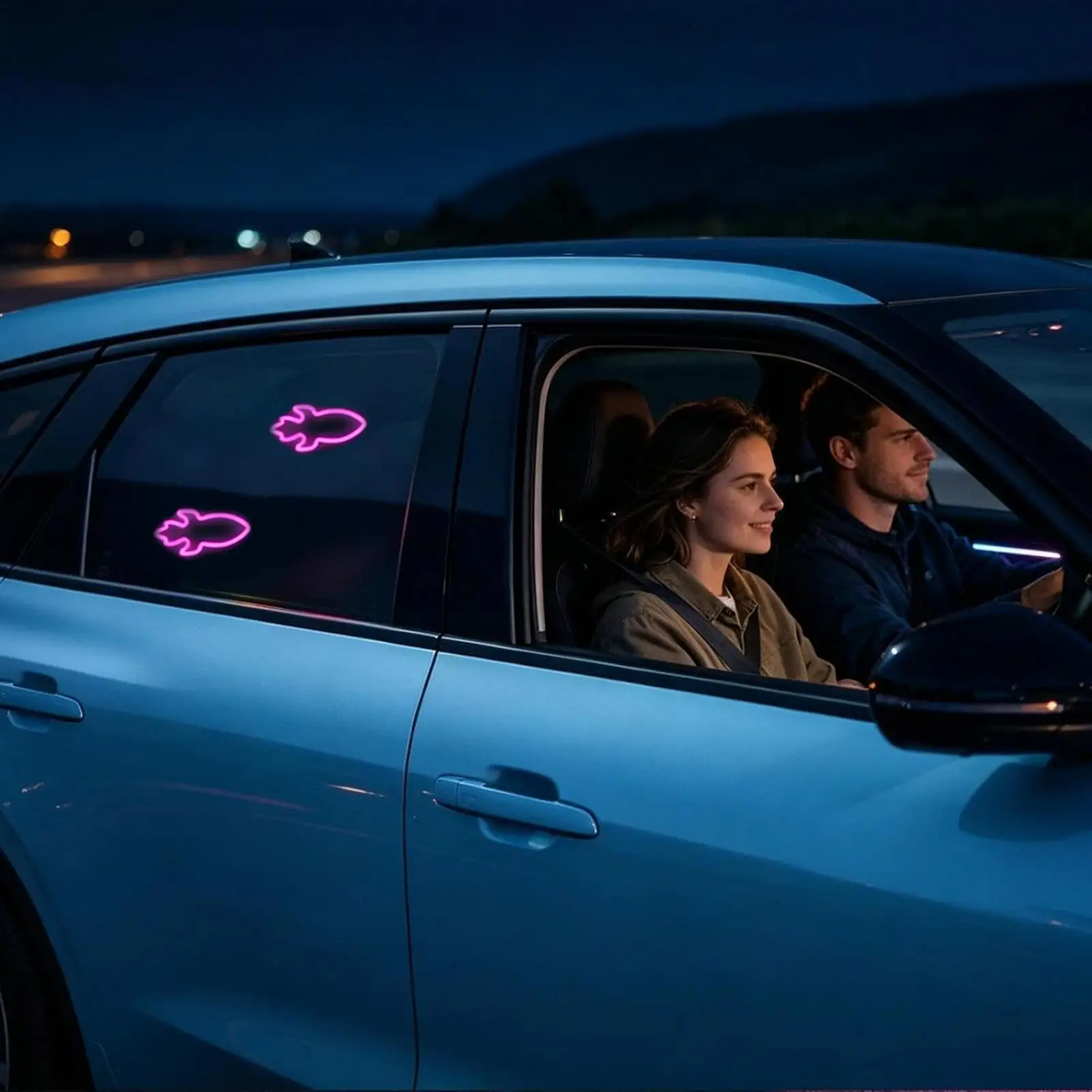 Solar Powered Car Neon Light Wireless Rocket Themed Led Ambient Light Suction Cup USB Rechargeable Atmosphere Breathing Lamp