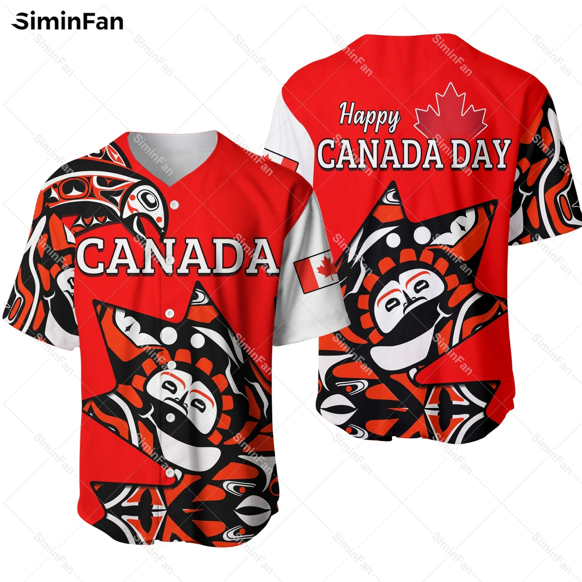 Canada Haida Wolf Baseball Jersey Maple Leaf 3D All Over Printed Shirt Men Summer Collarless Tee Camisa Unisex Tshirt Female Top