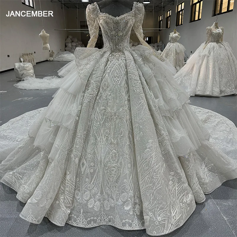 Jancember-Vestido De novia De lujo con cuello cuadrado, traje De baile con tren De corte, MN242, 2024