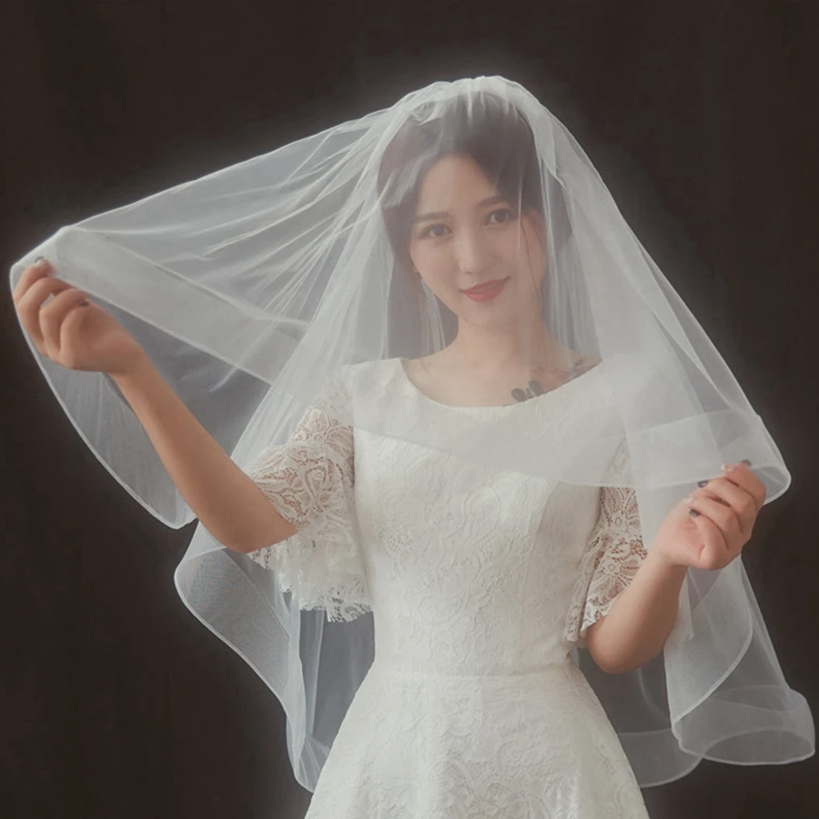 Disponibile Bianco Avorio Due strati Velo da sposa corto Accessori da sposa da sposa Velos de novia Velo da sposa matrimonio voile