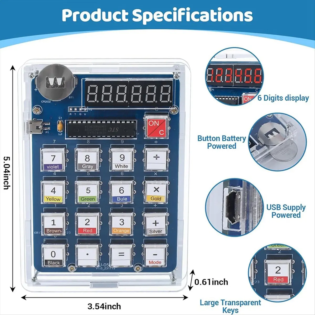 

Power Tool Sets Welding Practice Kit, 6-Digit DIY Calculator Kit USB/Battery Powered Desktop Calculator Welding Project Electron
