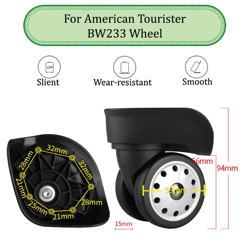 For American Tourist BW233 Universal Luggage Wheel Mute Wear-resistant Push-pull Smooth Luggage Replacement Accessories Wheels