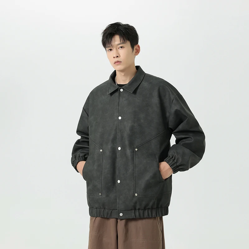 Autumn And Winter Korean Version Collar Trendy Youth Casual Leather Coat Men'S Fashion Versatile Loose Pu Windproof Jacket