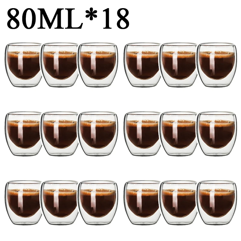 2-18PCS Double Wall High Borosilicate Glass Mug Set Heat Resistant Tea Milk Juice Coffee Water Cup Bar Drinkware Creativity Set