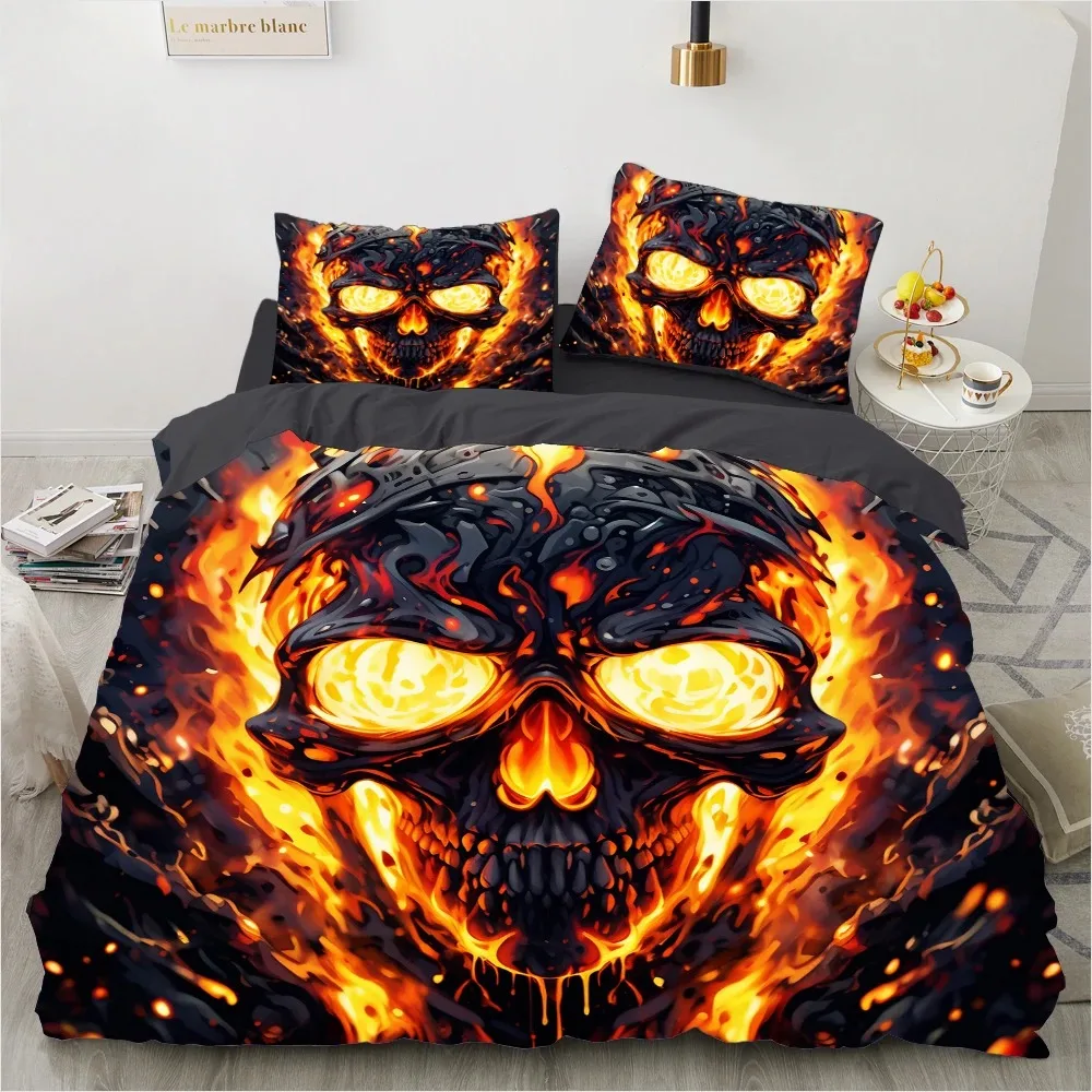 Black Skull Bedding Set Cartoon Comforter Sets Double Queen King Twin Full Size Duvet Cover Set Kids Girls White Bed Linen