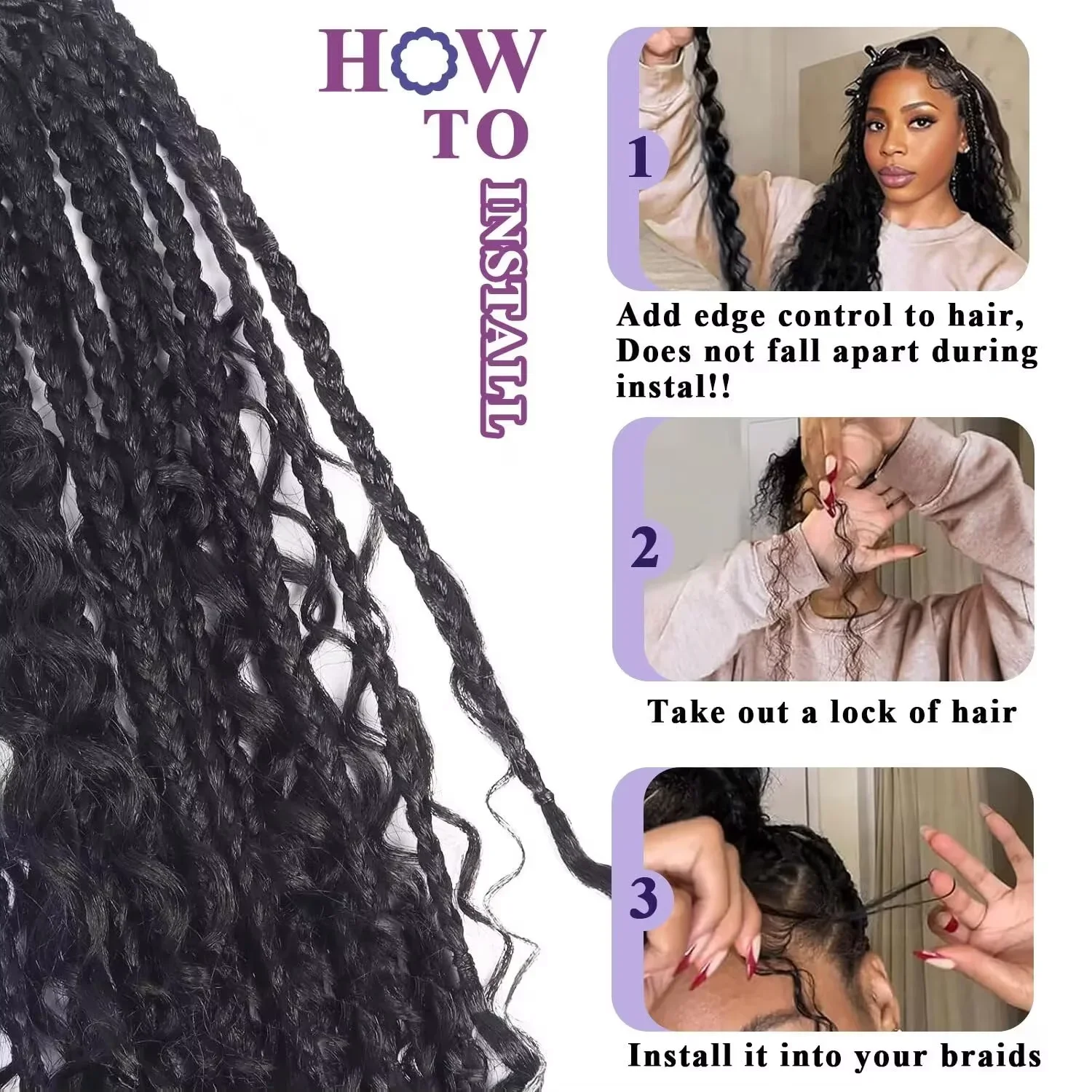 Extensiones de cabello trenzado de cabello humano rizado con ondas profundas de agua de 40 pulgadas para trenzas bohemias 3/4 mechones de cabello humano Afro rizado a granel