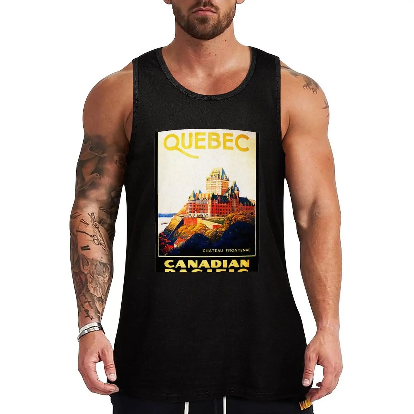 QUEBEC LE CHATEAU FRONTENAC HOTEL Canada Camiseta sin mangas con estampado de turismo vintage, camiseta deportiva que absorbe la humedad, camiseta para correr y hacer ejercicio