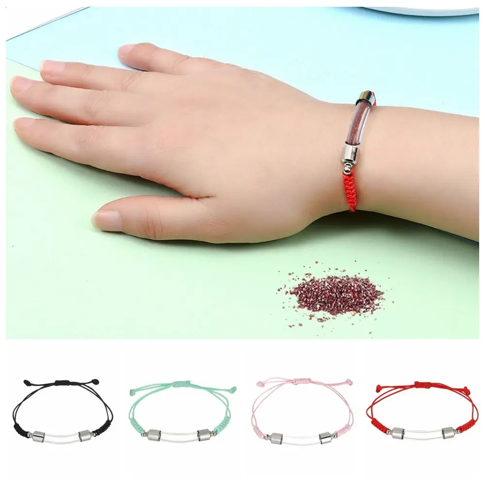 Wishing Bottle Bracelet Curve Tube Pendant Perfume Jars Glass Vial Lucky Charm Openable Screw Cap Woven Chain Memorial Gift