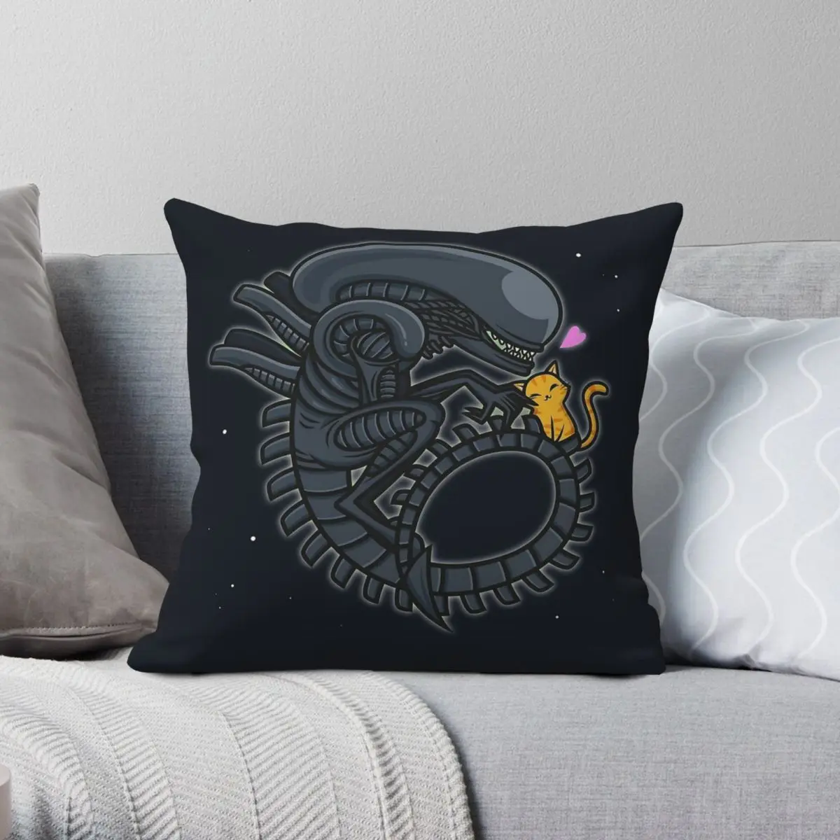 Alien Xenomorph Cuddles Square Pillowcase Polyester Linen Velvet Printed Zip Decorative Sofa Seater Cushion Cover