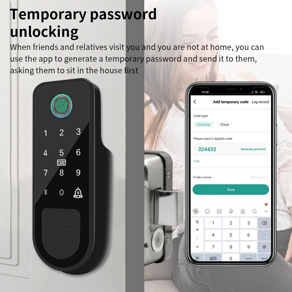 Support Tuya Smart Home Door Lock Double Side Fingerprint Sensor Digital Code IC Card Smart life App Electronic Gate Lock 2 Keys