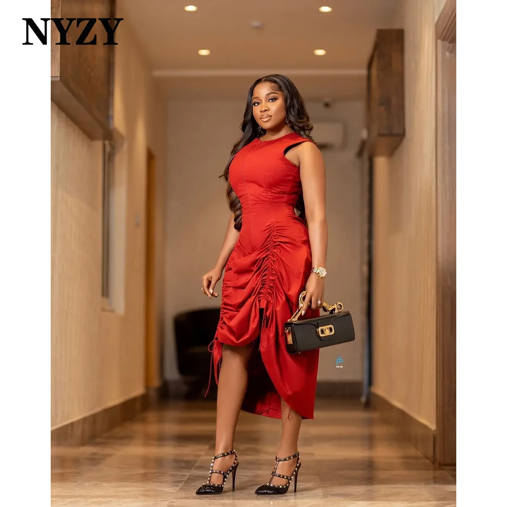 NYZY C374 Customized Taffeta High Low Red Cocktail Dresses Party Prom Date Birthday Gowns