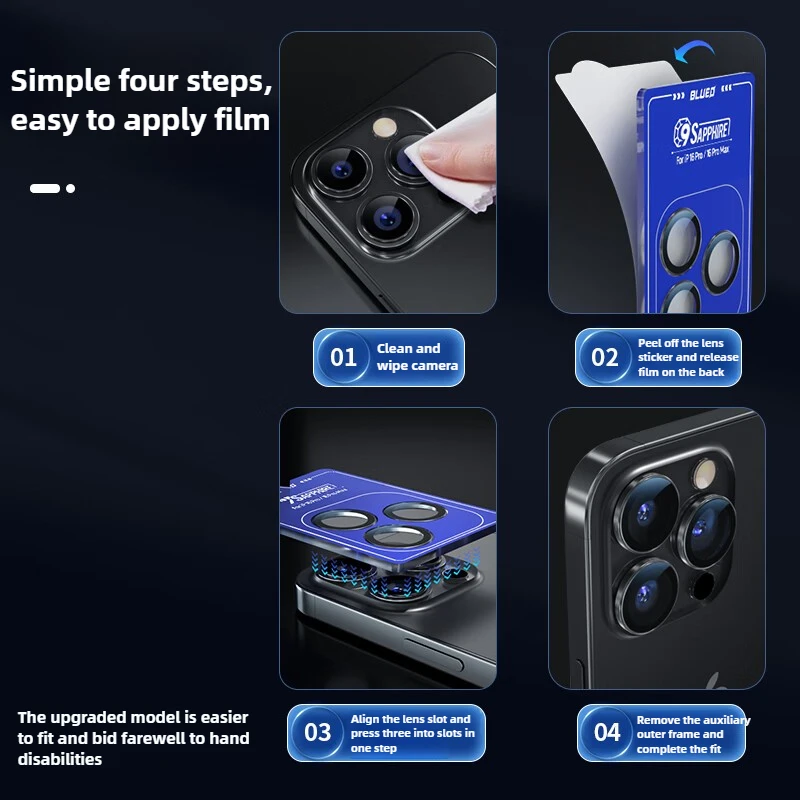 Blueo Sapphire Material for IPhone 16Pro Max Camera Lens Protector Metal Anti Scratch Cover for IPhone 15 PM Lens Protector