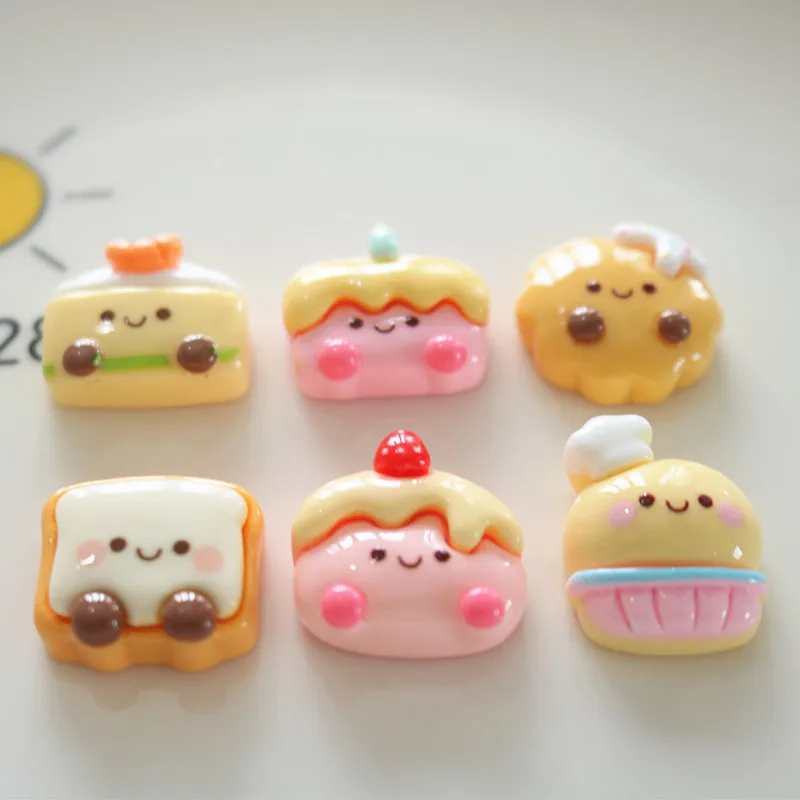 16pcs Mixed Kawaii Bakery Resin Shoe Charms - Cute Toast & Cake Clog Decor for Sandals & Beach Bags