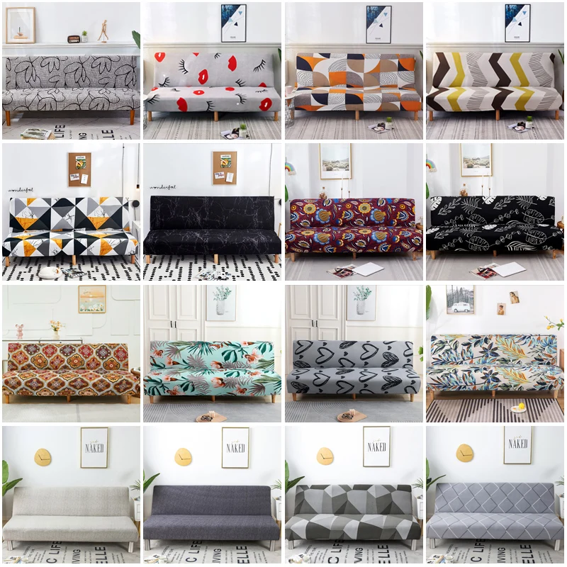 Armless Sofa Cover Futon Slipcover Stretch Elastic Folding Sofa Bed Non-Armrest Couch Cover Printed Sofa Cover Without Armrest