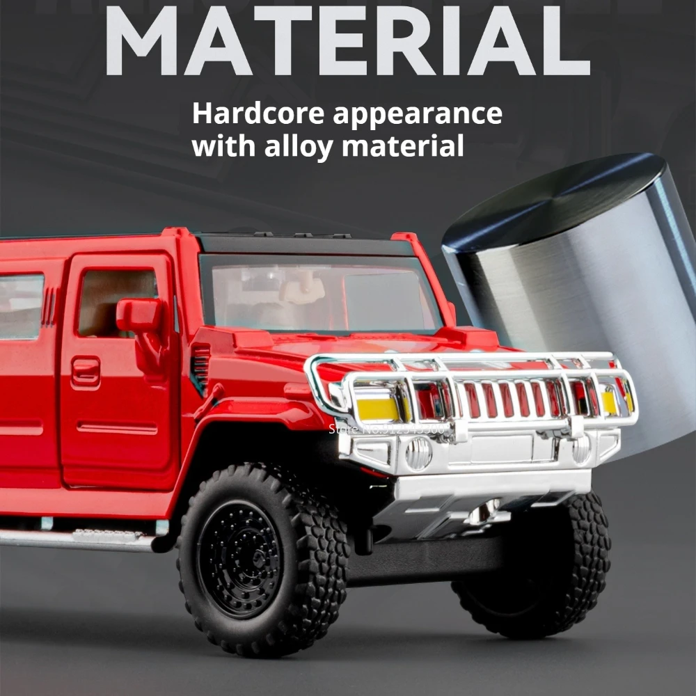 Scala 1:32 H2 Modello di auto Porte giocattolo aperte Tirare indietro Alta simulazione Suono Luce Modelli in miniatura Giocattoli Hooby Regali per i bambini