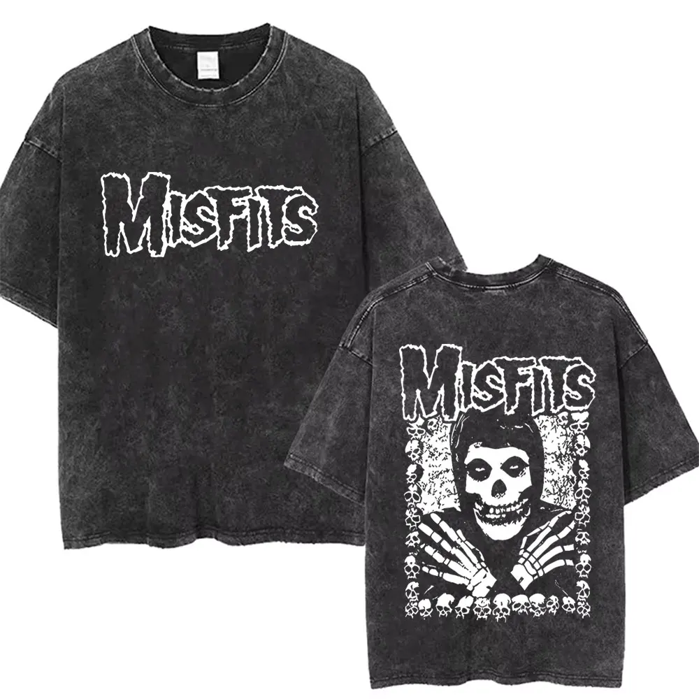 

2025 Washed Vintage Hardcore Punk Band Misfits Tshirt Horror Skeleton Graphic T-shirt Men Women's Fashion Casual T Shirts