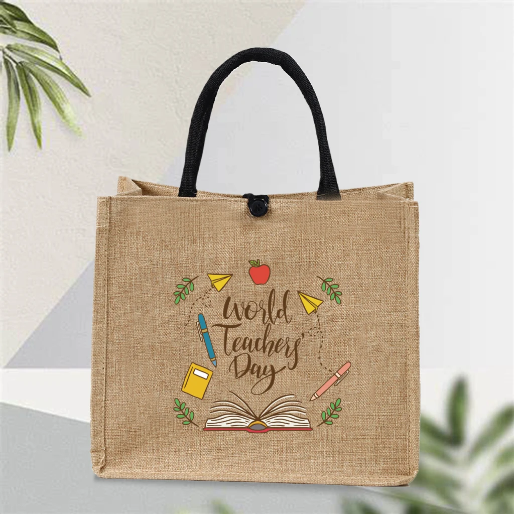 World Teacher Day Graphics Women Casual  Linen Tote Bag Fashion Shoulder Handbags For Lady Jute Shopping Bag