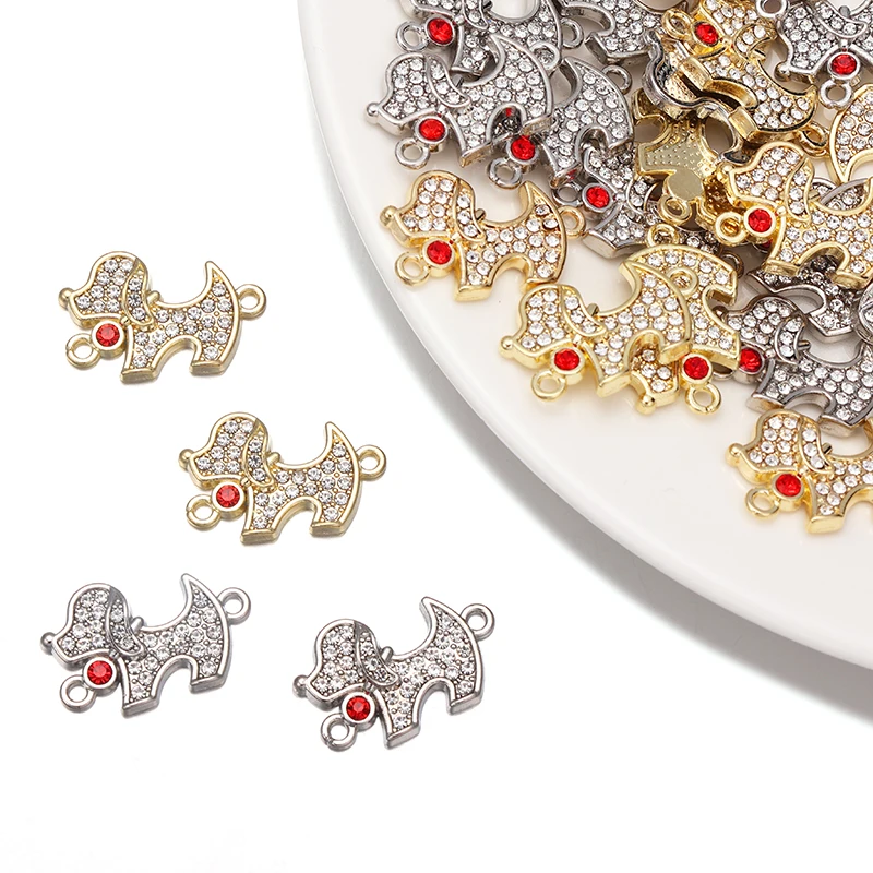 

10Pcs 21*14MM Zirconia Dog Pendant Connector for Jewelry Making DIY Necklace Bracelet Alloy Animal Charms Accessories Material