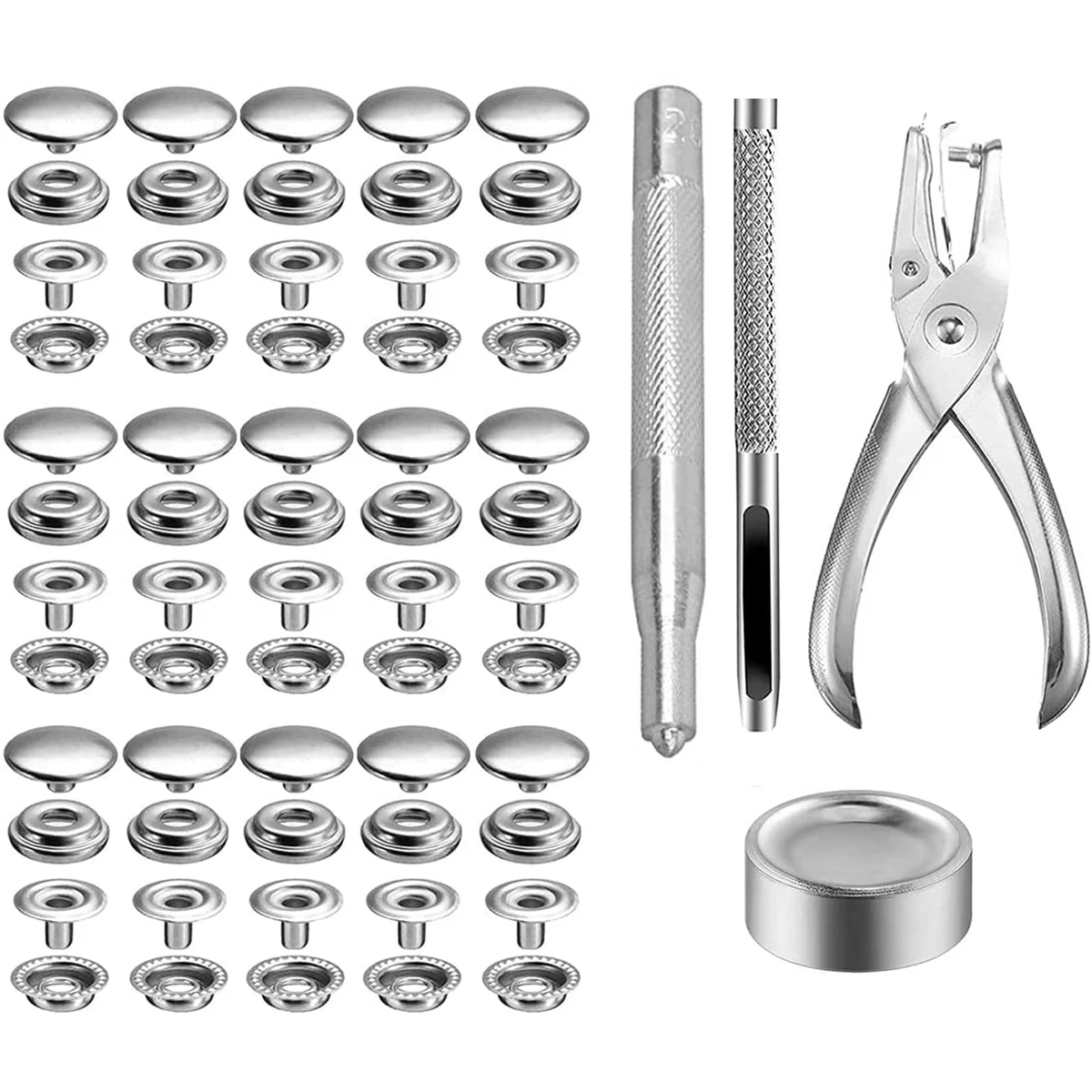 200Pcs Stainless Steel Snap Fastener Kit Durable Snaps Buttons Set Press Studs Snap with Fixing Tool and Pliers DIY Leather