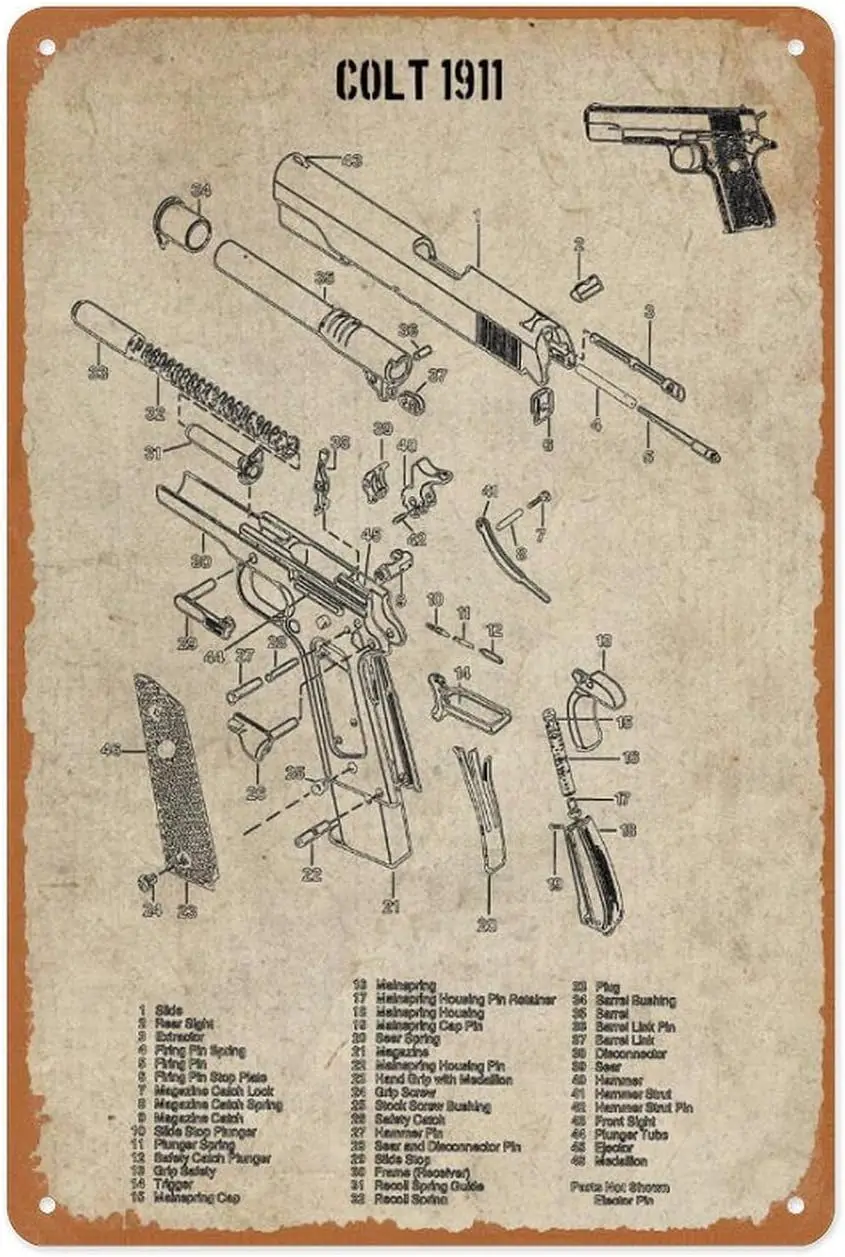 1 шт., забавная металлическая вывеска - Colt 1911, коричневая, настенное искусство для декора домашнего бара