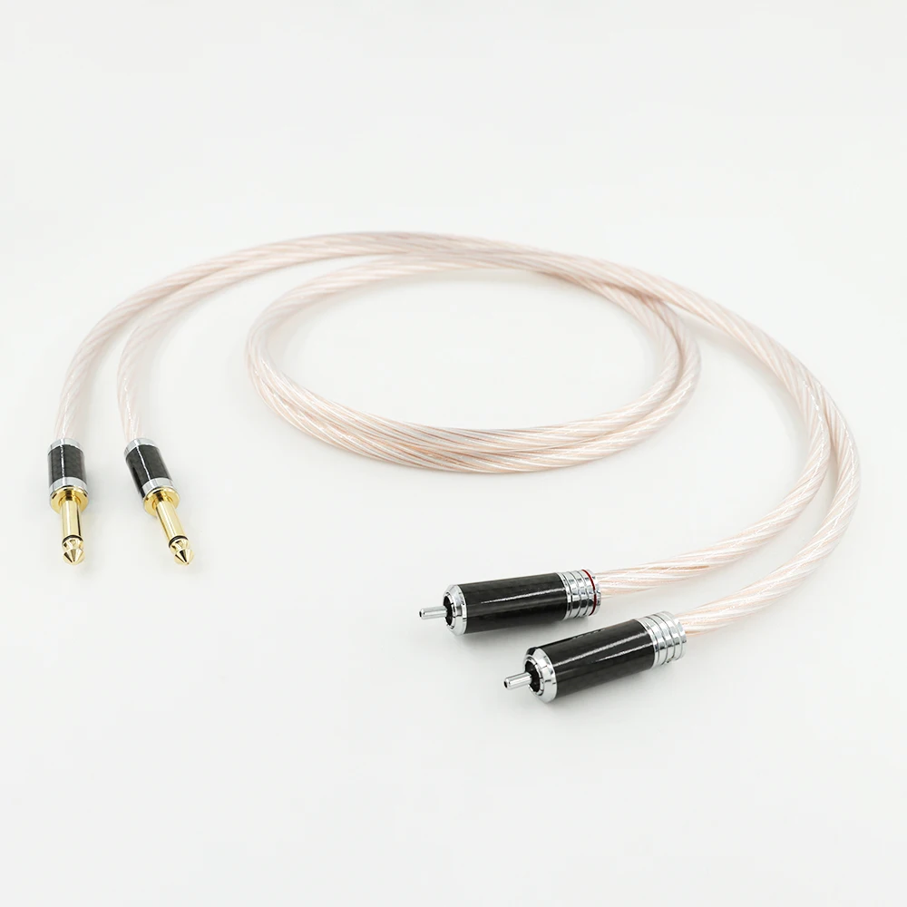 Hifi RCA  to 6.5 TS Cable High-performance OCC Silver Mixed Audio Cable Dual 6.35mm Male TRS to 2RCA Interconnect Cable