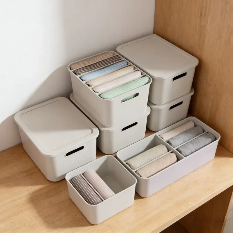 

Pant Underwear Sock Organizer Plastic Stackable Clothes Storage Box With Middle Board Closet Wardrobe Home Storage Supplies