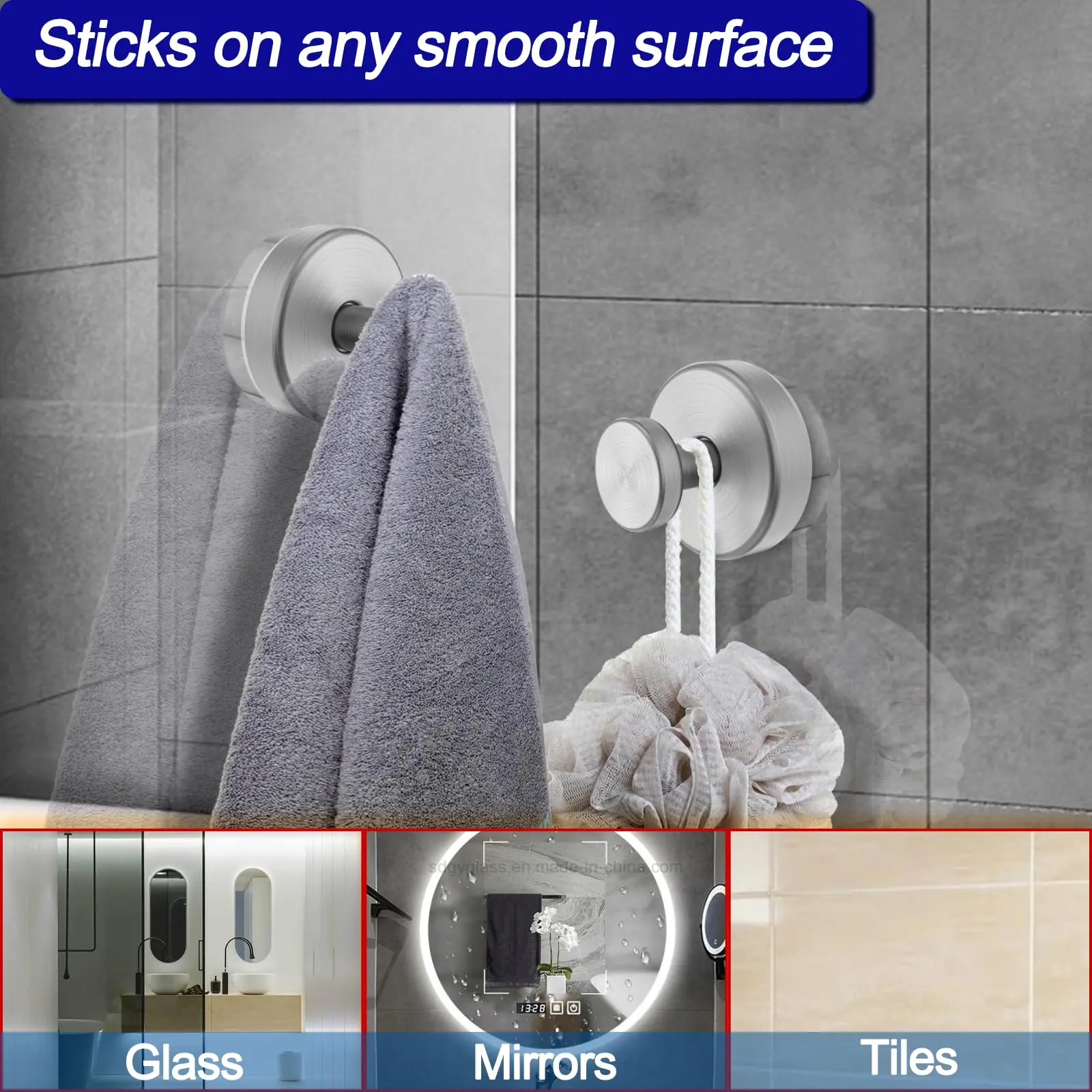 Suction Cup Hooks for Shower Removable Towel Hooks for Bathroom Window Glass Door Wall Bath Robe Looafh Hook for Hanging