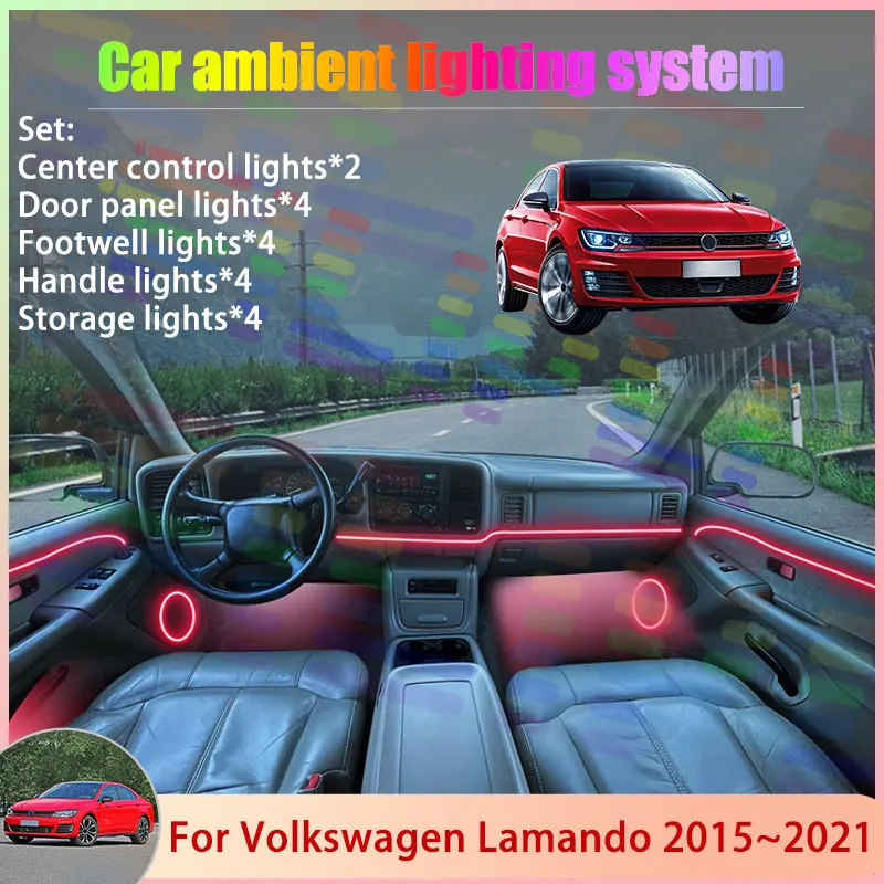 

Для Volkswagen Lamando 2015~2021 MK1: Комплект атмосферной RGB-подсветки салона 2/24 в 1, лампы, динамические эффекты, аксессуары