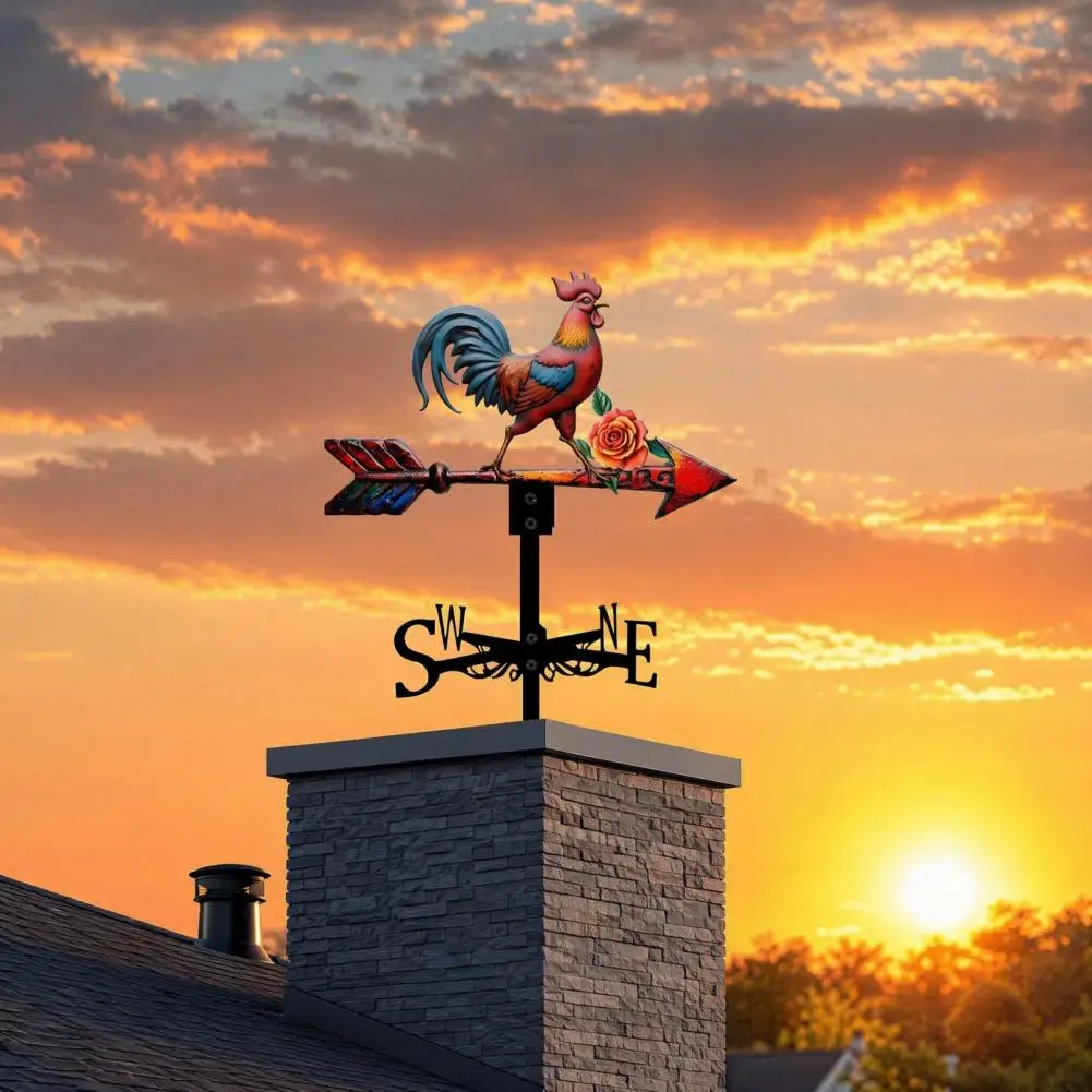 Chicken Weathervane, Metal Animal Weather Vane, Roof Mount Rooster Wind Vane for Outside Garden, Patio, Sheds Decoration view 5