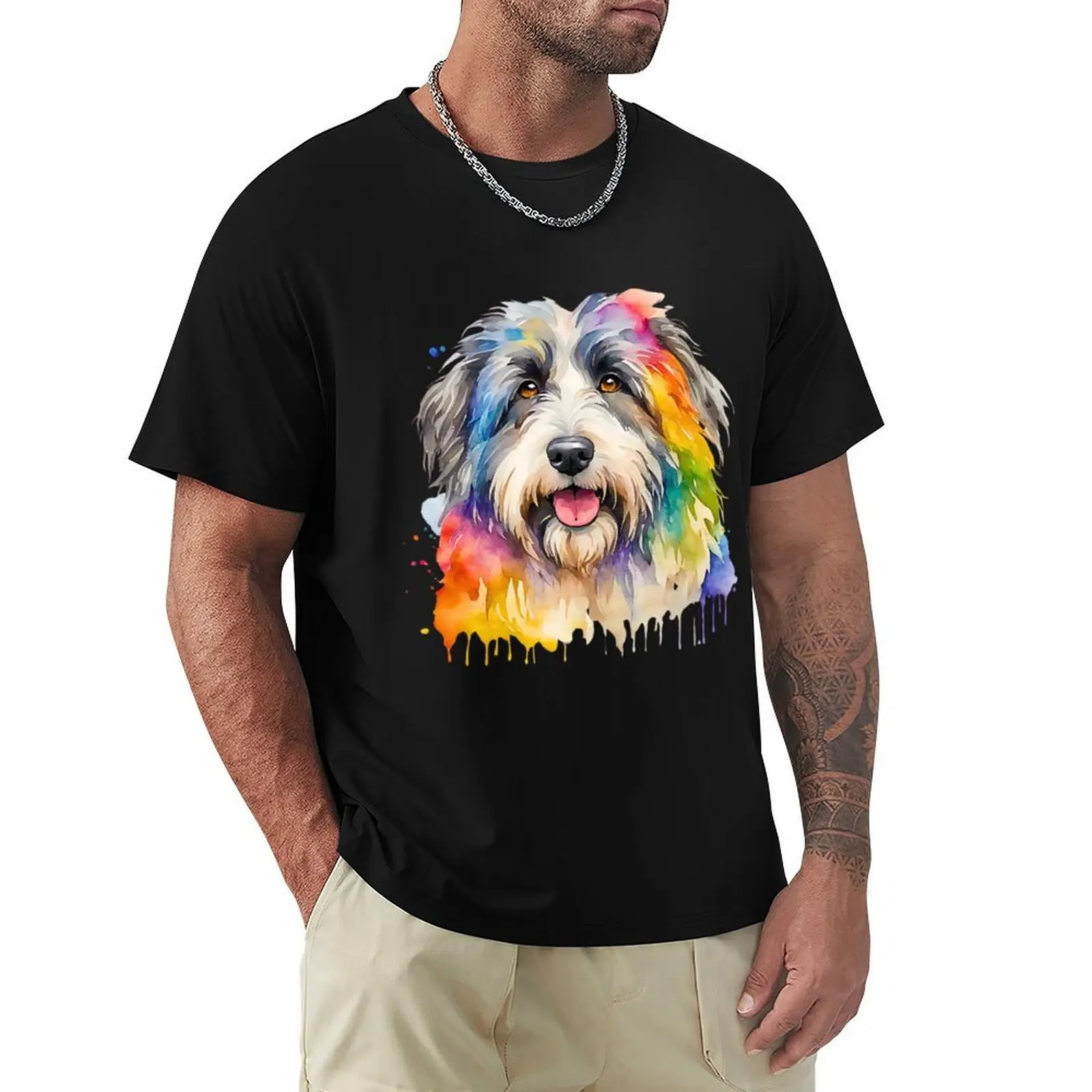 Polish Lowland Sheepdog Watercolor Portrait T-Shirt Holiday Lightweight T-Shirt