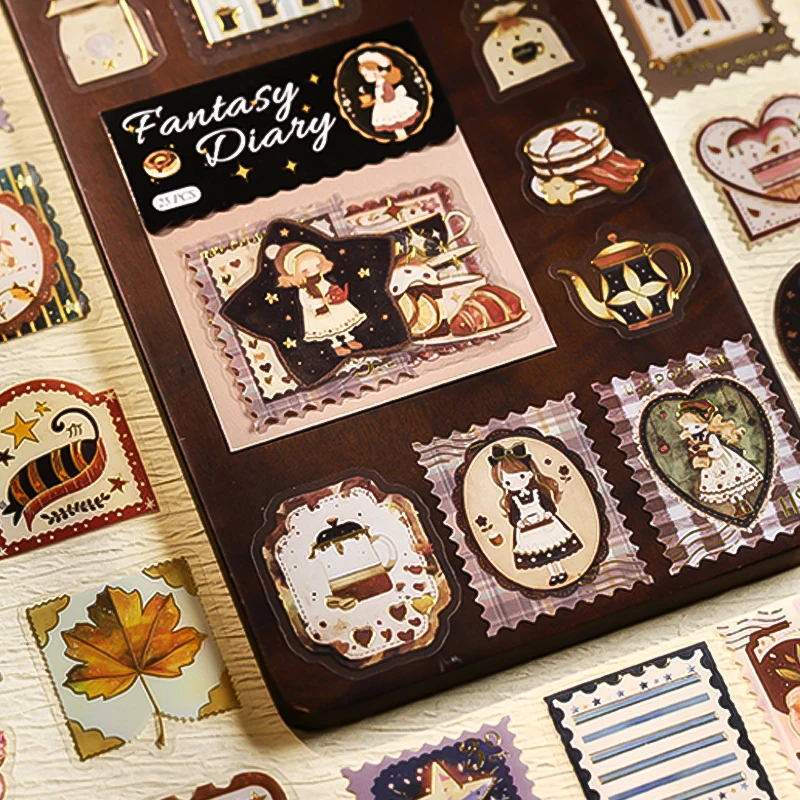 Mr.Paper 3 Packs Gold Foil PET Sticker Packs, Vintage Fantasy Diary Stamp Decorative Stickers for Scrapbooking, Journaling & DIY