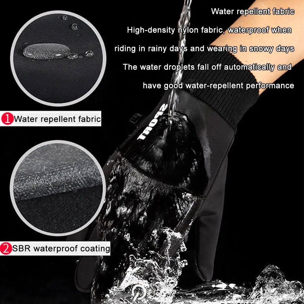 شتاء دافئ أصابع كاملة مقاوم للماء مقاوم للرياح ركوب الدراجات في الهواء الطلق الرياضة الجري دراجة نارية تزلج شاشة تعمل باللمس قفازات الصوف #5