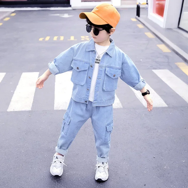 Blue Jean Spring Autumn Children\'s Clothes Set Boys Coat + Pants 2pcs/Set Kids Teenage Gift Formal Boy Clothing High Quality