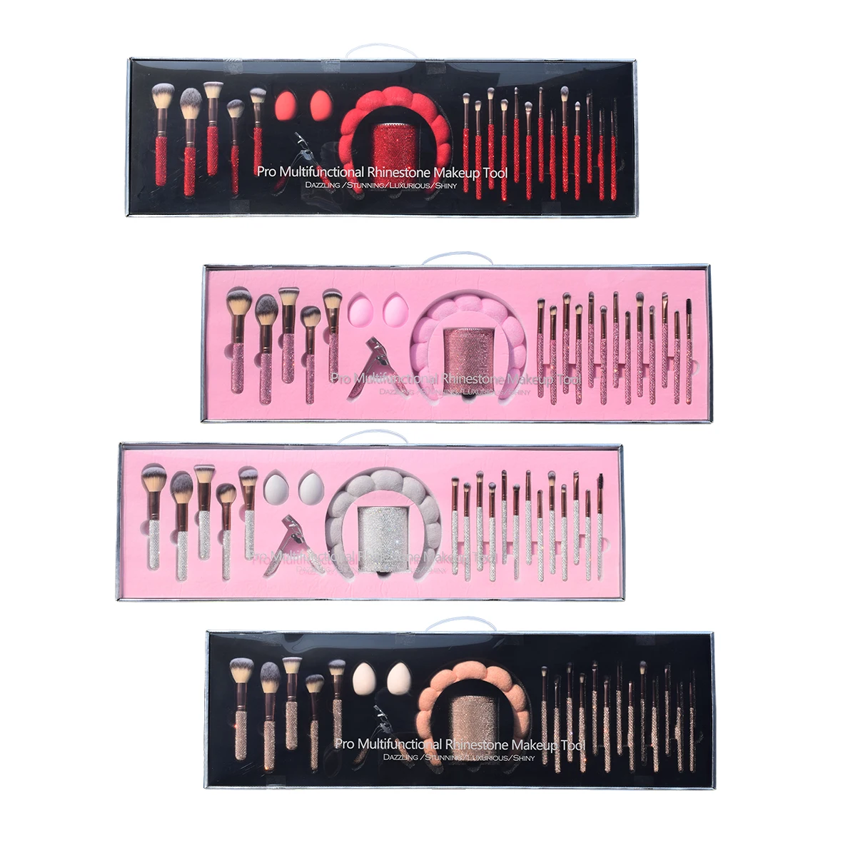Luxury/Glitz 23/28/32 Pink Rhinestone Brush Set Glamour Shiny Makeup Brush High Quality Professional Tools