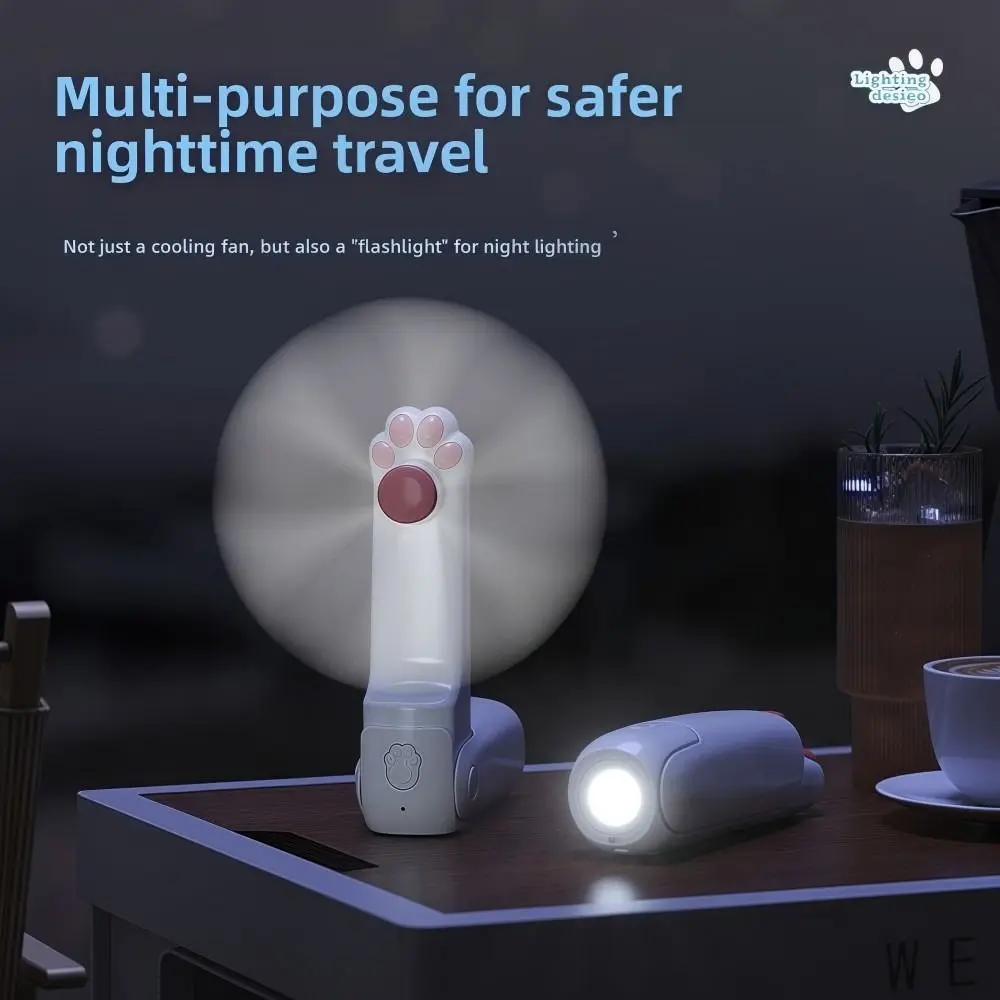 3 IN 1 Handheld Mini Fan USB Rechargeable 3 Gears Folding Flashlight Fan Lightweight 1200 MAh Pocket Silent Fan Summer Outdoor