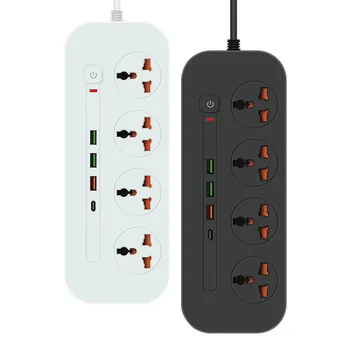 전원 스트립 EU 플러그 영국 플러그 미국 플러그 서지 보호기 소켓 2m 연장 코드 3 USB 1 Type-C 포트 3,4 위치 잭 홈 국제 소켓