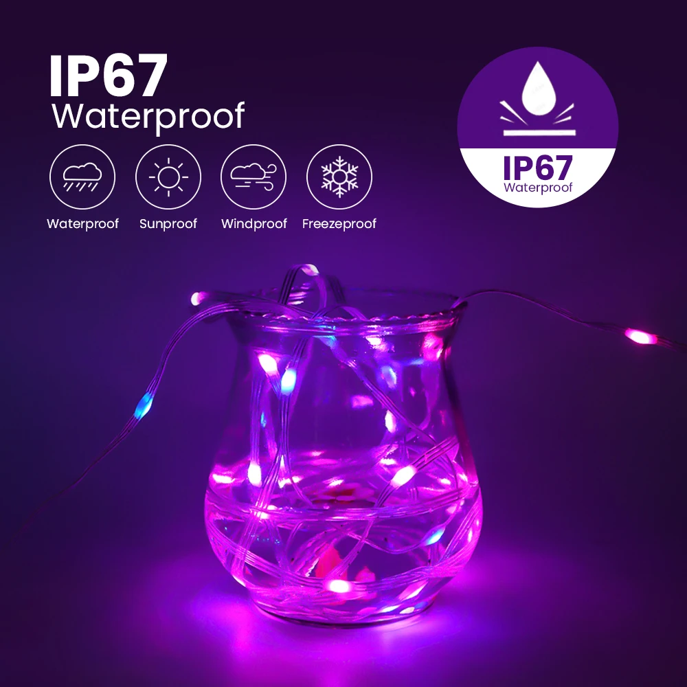 USB Power Smart RGB Strip Light 5V Bluetooth App Control Fairy LED String Light IP65 Waterproof Garland Lamp for Christmas Decor