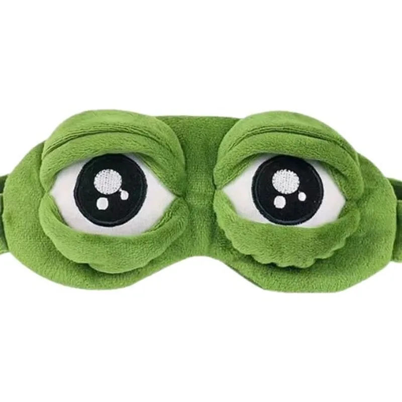 3D Sad Frog Sleep Eye Mask, Funny Pepe Frog Plush Eye Adjustable Light Blocking Mask for Travel Nap Office Gift