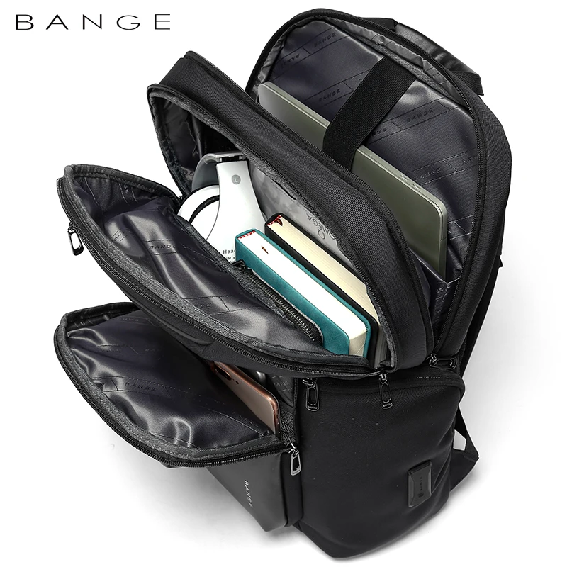 BANGE 2024 New Backpack Men Business Large Fashion Backpack School Expandable USB Bag Capacity15.6 Laptop Backpack Waterproof