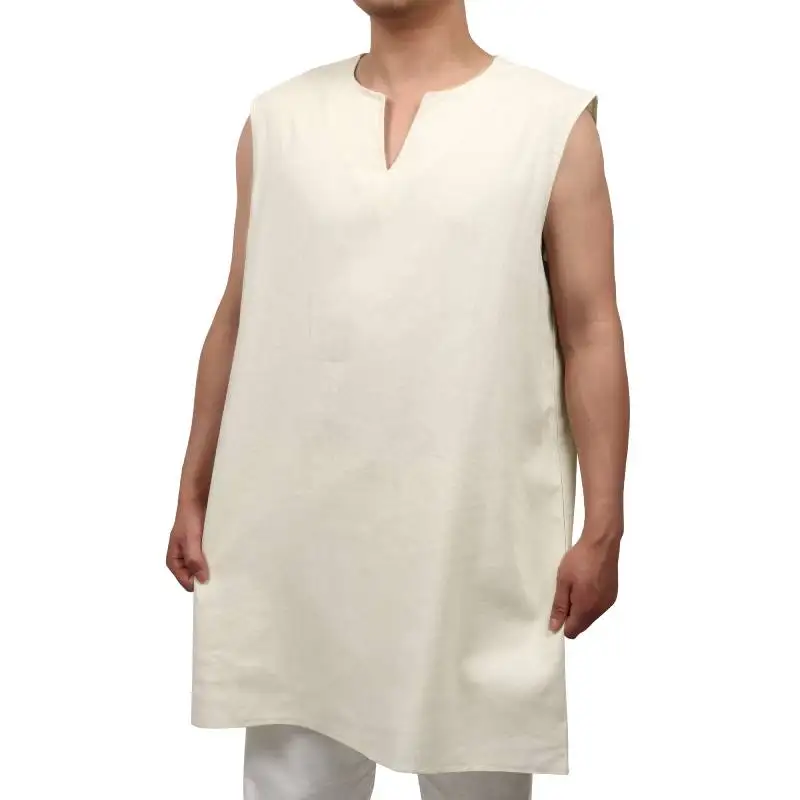 DAZCOS Medieval Linen Tunic for Men Viking Sleeveless Renaissance Costume Loose Medieval Celtic Viking Sleeveless Base Shirt