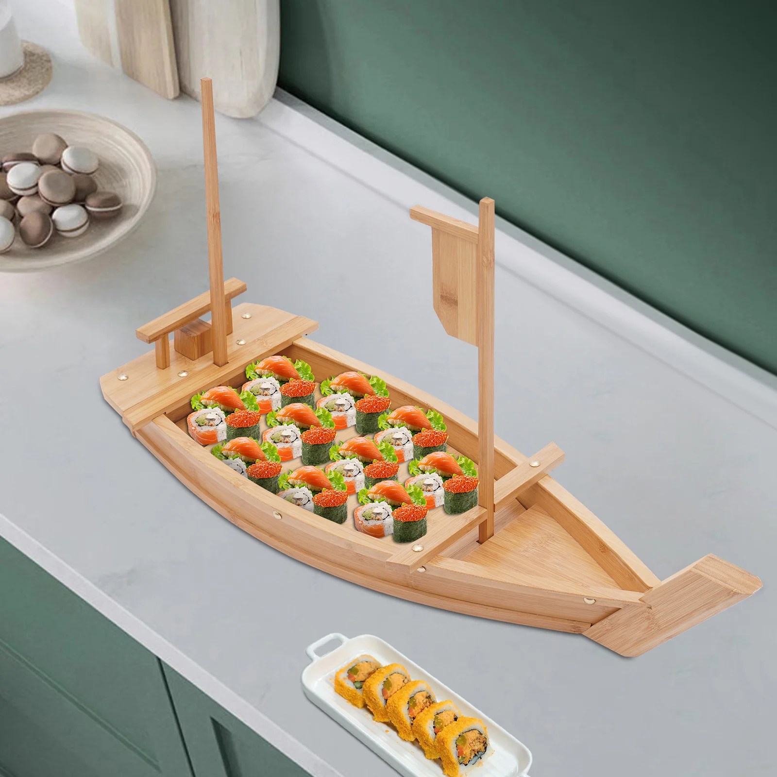 

28in Bamboo Sushi Boat Serving Tray, 70cm Log Color Assembly Required Sushi Boat Serving Tray for Business or Personal Parties