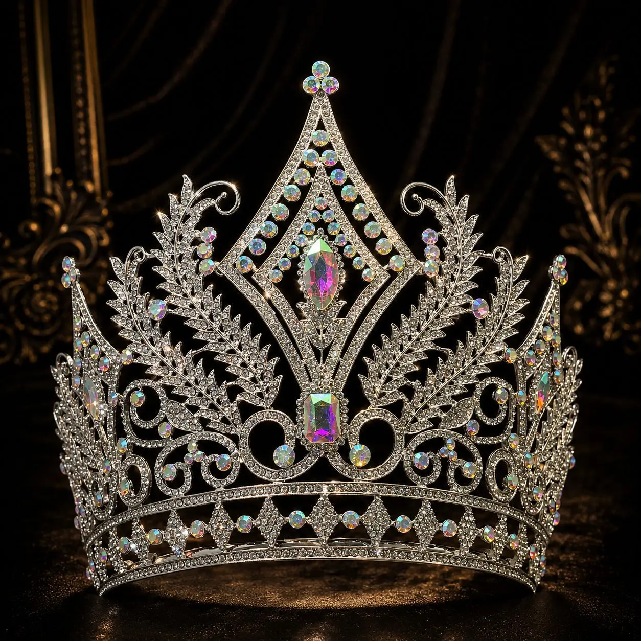 Rhinestone Crown Hair Accessory Alloy Queen Tiara for Bride Wedding Party Model Show Photo Shoot