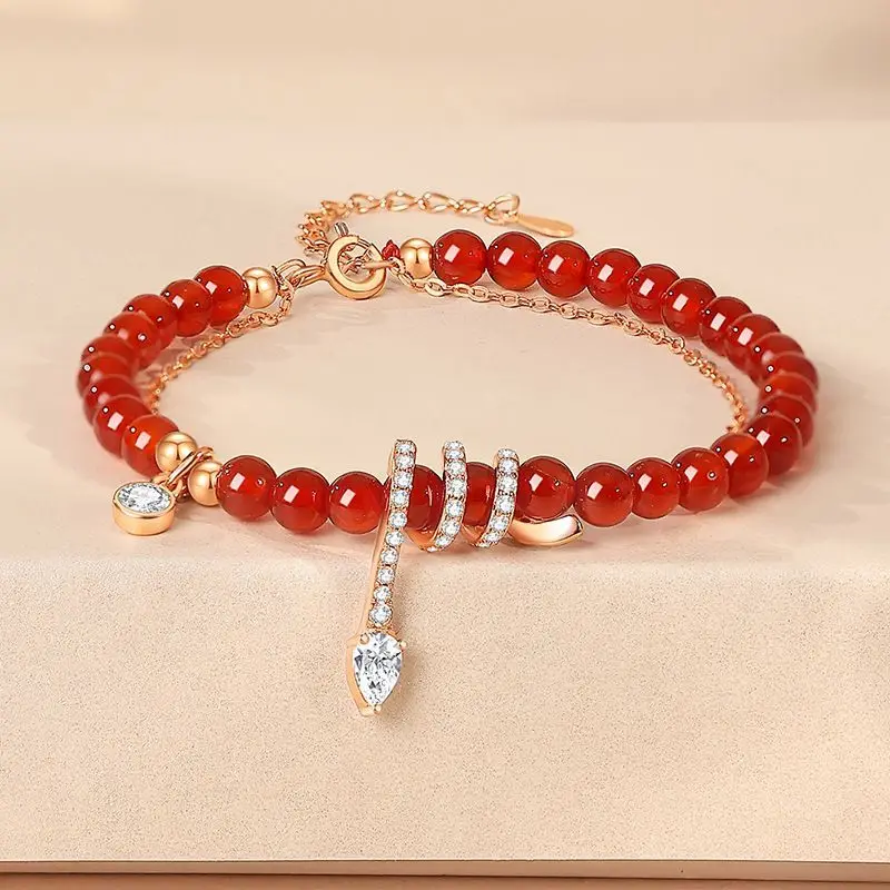 Spring Festival S925 Silver Spirit Snake Bracelet Women's Zodiac Snake Chinese Tide Exquisite Year of The Snake Beads HandString