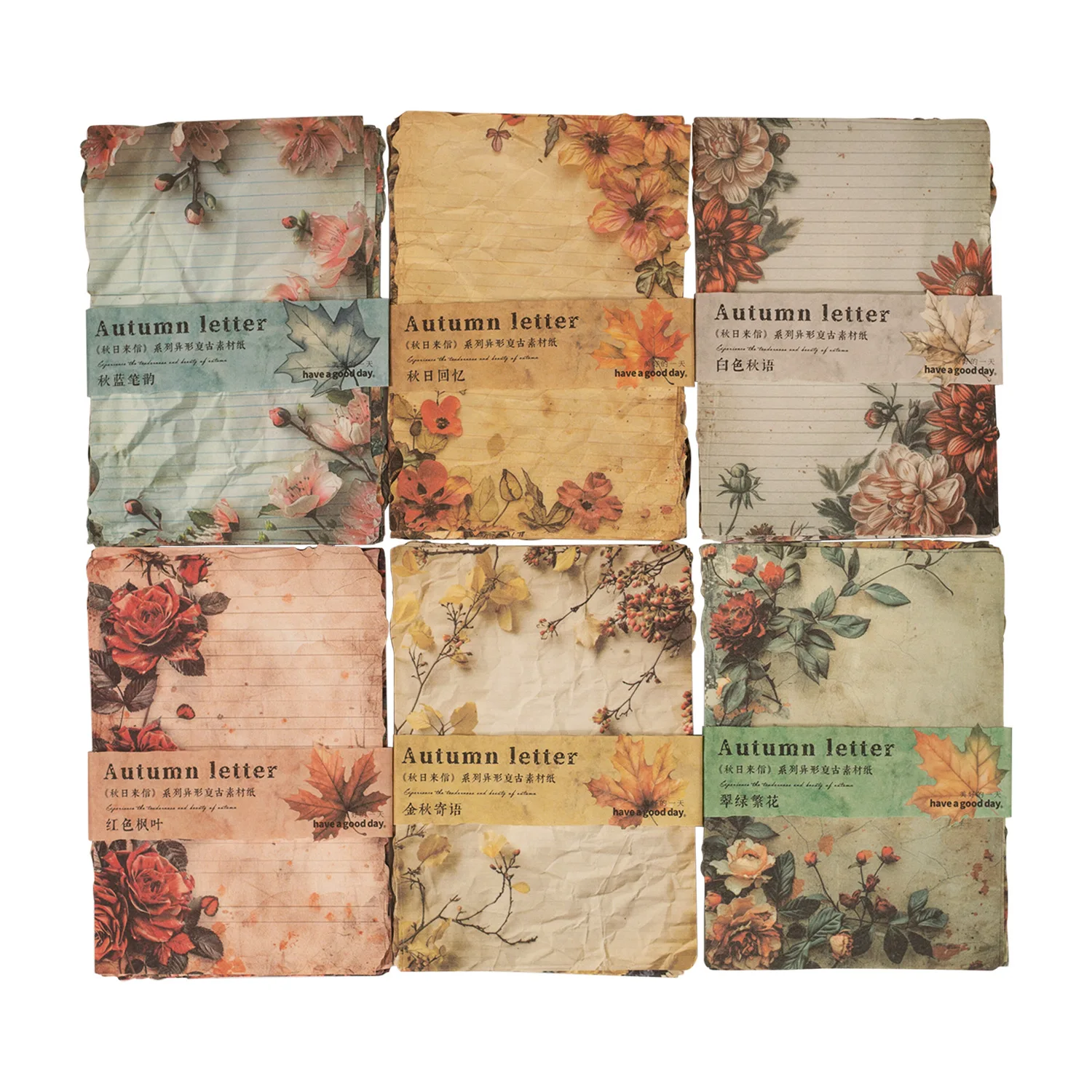 30pcs/lot Memo Pads Material Paper Letters from Autumn Junk Journal Scrapbooking Retro Background Decoration Paper