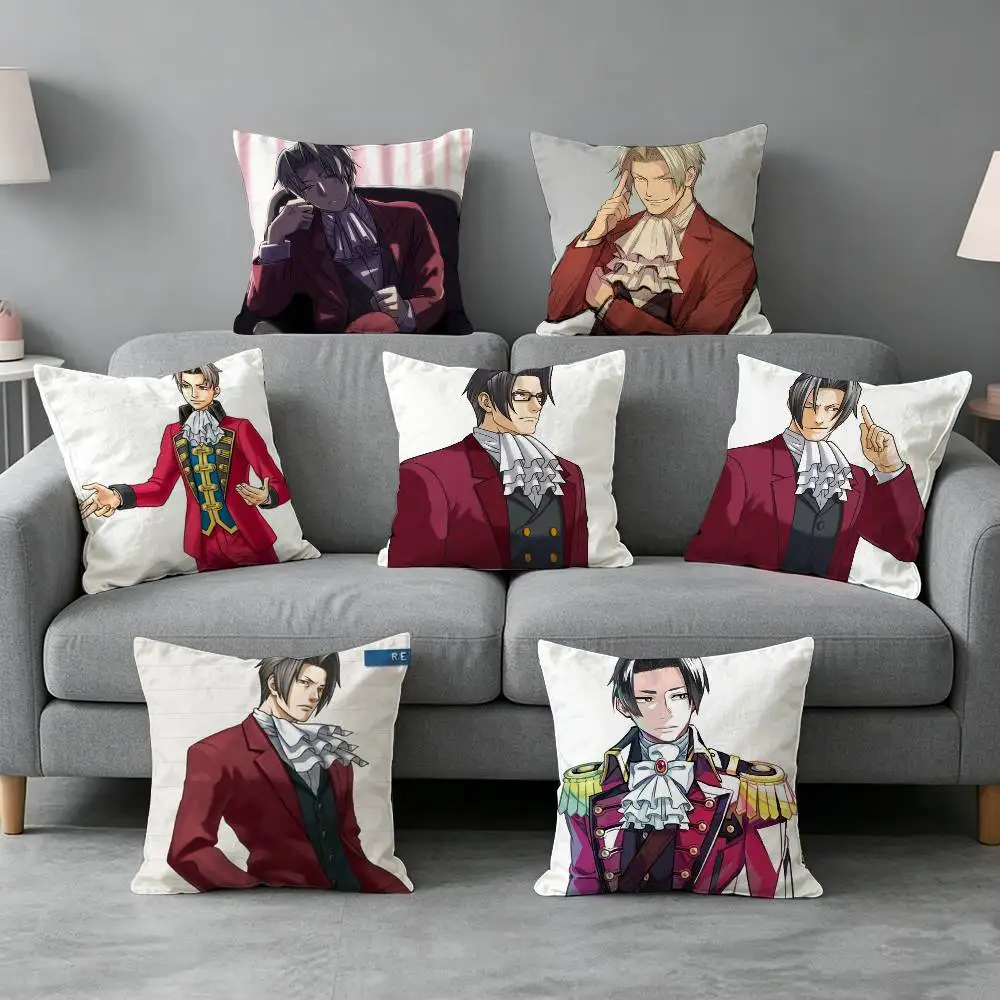Housse de coussin Miles Edgeworth Ace Attorney-y, impression numérique haute définition, motif éclatant et original pour la maison.
