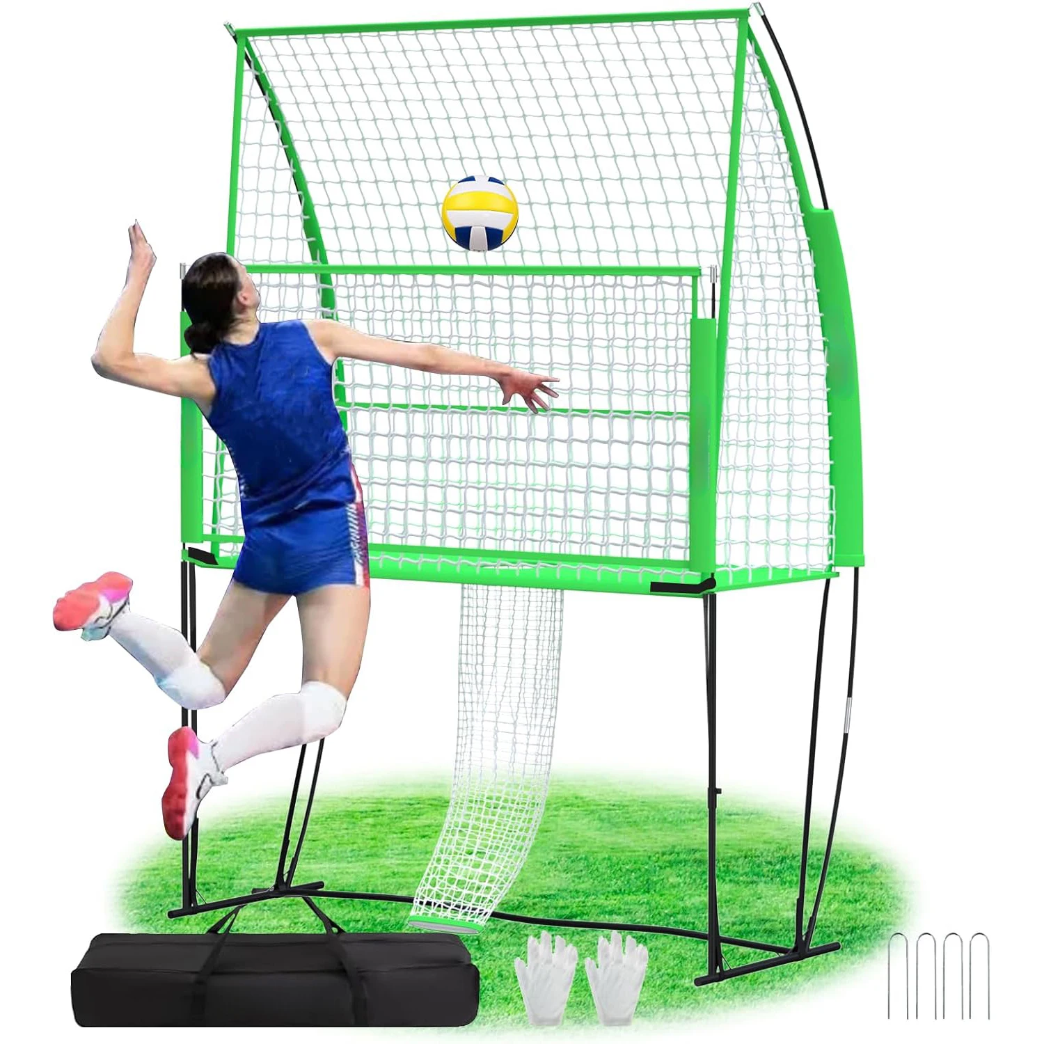 

Портативная волейбольная сетка 2 в 1, регулируемая по высоте волейбольная тренировочная сетка и сетка для пляжного волейбола для дома и улицы